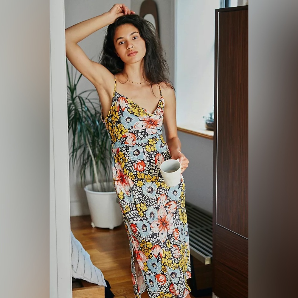 Anthropologie Elyse Printed Bias Slip Midi Dress new with tags size small
